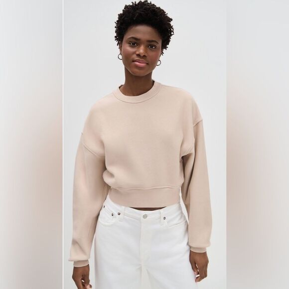 Agolde Women’s Size Small Tan Beige Kit Cropped French Terry Interior Sweatshirt - Picture 1 of 15